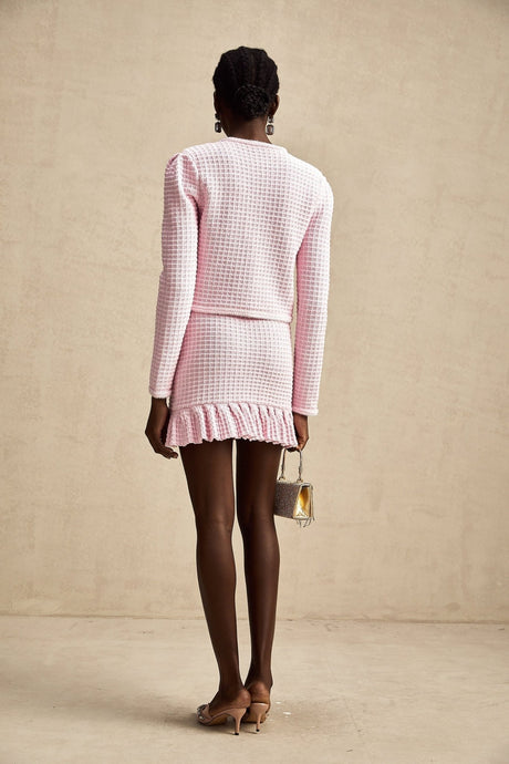 Mariella Jacket & Skirt Mariella Pink Waffle Knit Crystal Embellished