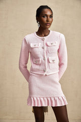 Mariella Jacket & Skirt Mariella Pink Waffle Knit Crystal Embellished