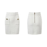 Mariella Jacket & Skirt White Waffle Knit Set