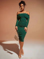 Mariella Midi Dress - Off The Shoulder - Ruched Detail - Bodycon Fit - Metallic Material
