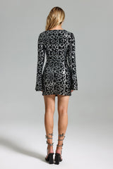 Marina Black Sequin V Neck Long Sleeve Bodycon Dress