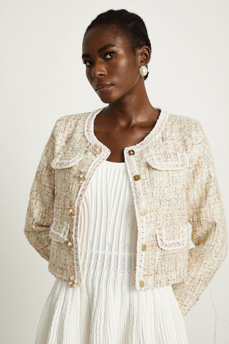 Marina Bouclé Tweed Jacket with Sequin Embellishment