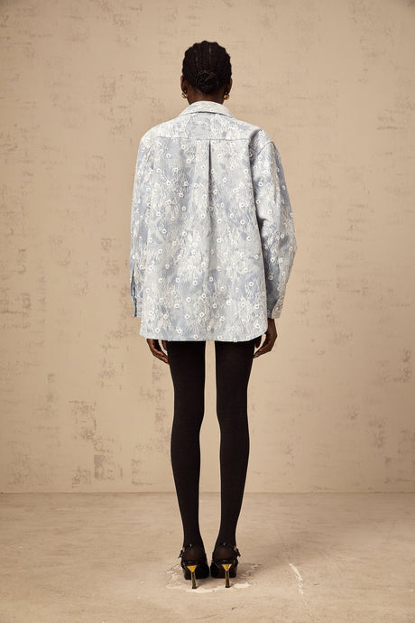 Marina Denim Jacket Blue Floral Sequin Applique