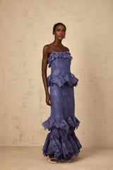 Marina Maxi Dress Purple Floral Lace Rhinestone Ruffle Bouquet