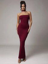 Marina Maxi Dress - Slim Fit - Refined Style - Sleeveless - Neckline Halter - Hem Shaped Pencil - Waist Line Natural