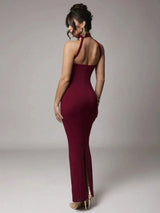 Marina Maxi Dress - Slim Fit - Refined Style - Sleeveless - Neckline Halter - Hem Shaped Pencil - Waist Line Natural