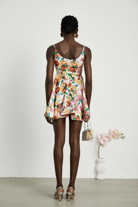 Marina Mini Dress Floral ALine Square Neck Chic