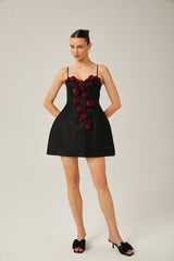 Marina Mini Dress Floral Applique Bustier Style Black