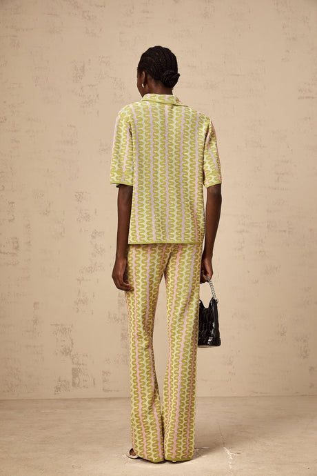 Marina Shirt & Trousers Green Pink Color Block Knit Set