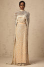 Mariolina Cape & Gown Champagne Beaded Sequin Train Floor Length