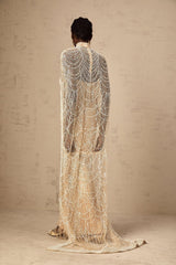 Mariolina Cape & Gown Champagne Beaded Sequin Train Floor Length