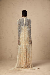 Mariolina Cape & Gown Champagne Beaded Sequin Train Floor Length