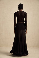 Mariolina Cropped Top Black Lace Trim Sheer Embossed