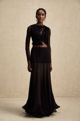 Mariolina Cropped Top Black Lace Trim Sheer Embossed