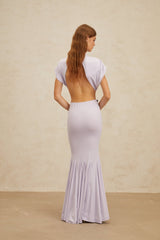 Mariolina Maxi Dress - Cap Sleeves - Cut - Out Design - Open Back detail