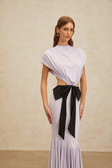 Mariolina Maxi Dress - Cap Sleeves - Cut - Out Design - Open Back detail