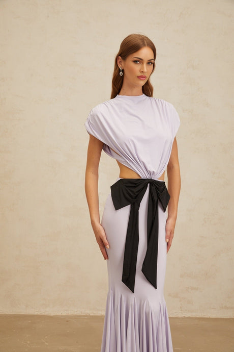 Mariolina Maxi Dress - Cap Sleeves - Cut - Out Design - Open Back detail