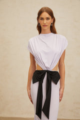 Mariolina Maxi Dress - Cap Sleeves - Cut - Out Design - Open Back detail
