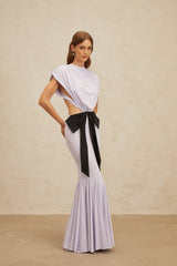 Mariolina Maxi Dress - Cap Sleeves - Cut - Out Design - Open Back detail