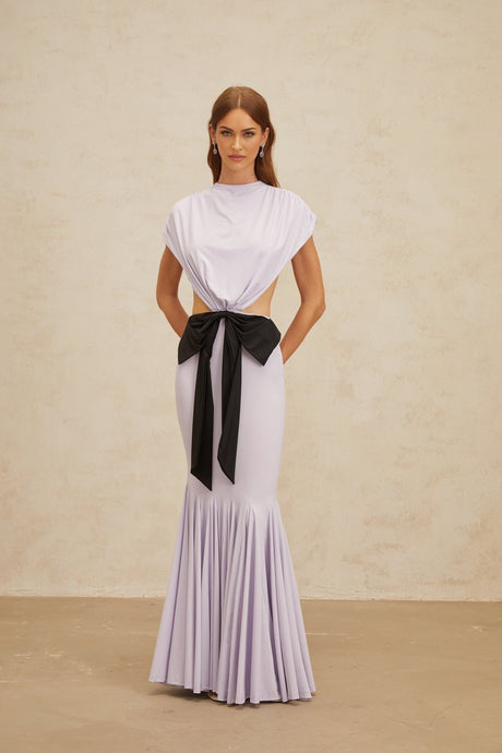 Mariolina Maxi Dress - Cap Sleeves - Cut - Out Design - Open Back detail