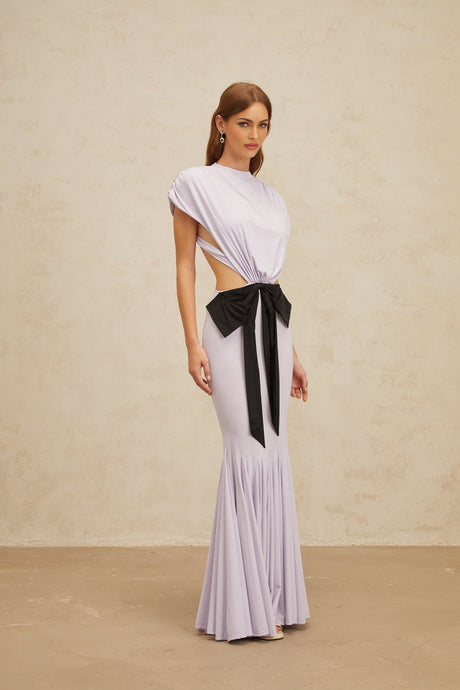 Mariolina Maxi Dress - Cap Sleeves - Cut - Out Design - Open Back detail