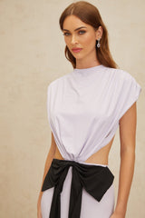 Mariolina Maxi Dress - Cap Sleeves - Cut - Out Design - Open Back detail