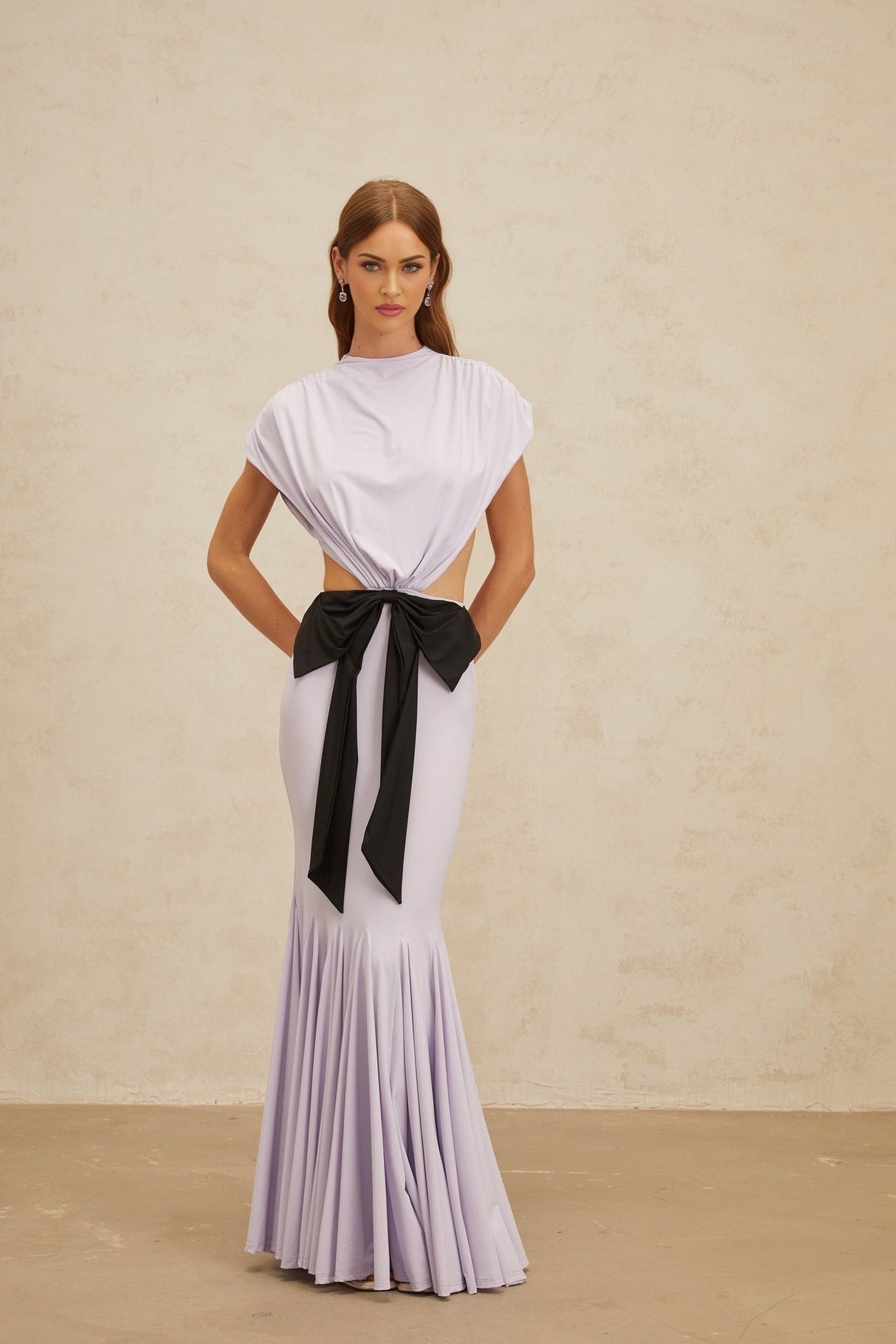 Mariolina Maxi Dress - Cap Sleeves - Cut - Out Design - Open Back detail