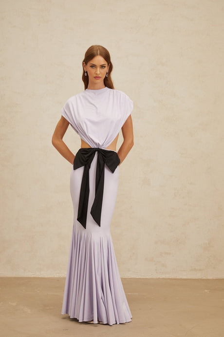 Mariolina Maxi Dress - Cap Sleeves - Cut - Out Design - Open Back detail