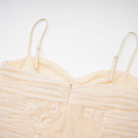Mariolina Sleeveless Midi Dress with Bustier Style and Lace Detailing