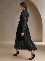 Marisa Midi Dress - Bishop Sleeve - High Waist - Elegant - Lace