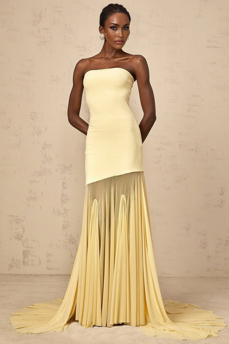 Marisa Sun - Kissed Yellow Maxi Dress with Off - Shoulder Pleated Tulle