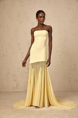 Marisa Sun - Kissed Yellow Maxi Dress with Off - Shoulder Pleated Tulle
