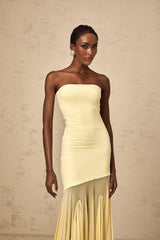 Marisa Sun - Kissed Yellow Maxi Dress with Off - Shoulder Pleated Tulle