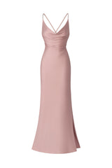 Mariuccia Pink Backless Cowl Neck Dress Side Slit Formal Gala Evening Affair