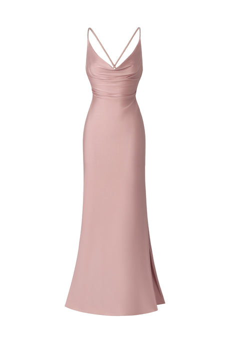 Mariuccia Pink Backless Cowl Neck Dress Side Slit Formal Gala Evening Affair