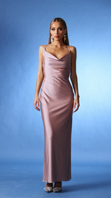 Mariuccia Pink Backless Cowl Neck Dress with Side Slit