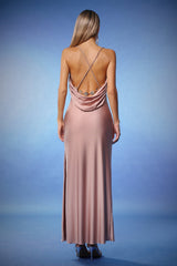 Mariuccia Pink Backless Cowl Neck Dress with Side Slit