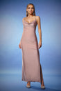 Mariuccia Pink Cowl Neck Backless Side Slit Formal Gala Dress