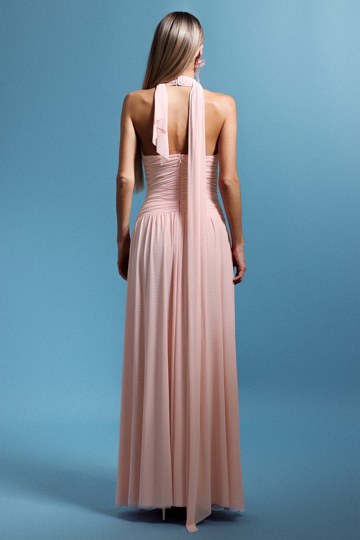 Mariuccia Pink Halter Neckline Flower Detail Dress