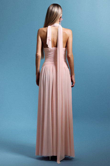 Mariuccia Pink Halter Neckline Flower Detail Dress