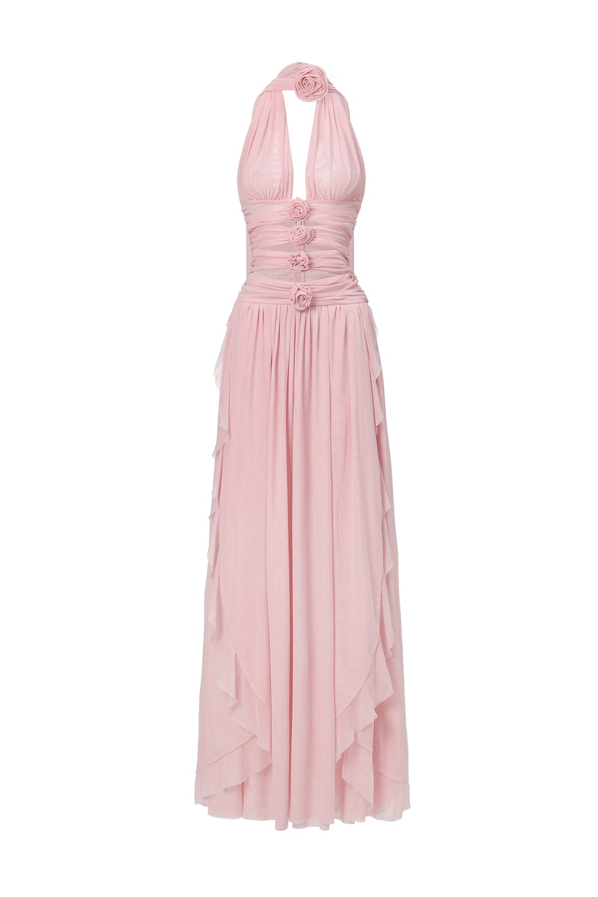 Mariuccia Pink Halter Neckline Flower Detail Dress