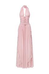 Mariuccia Pink Halter Neckline Flower Detail Dress
