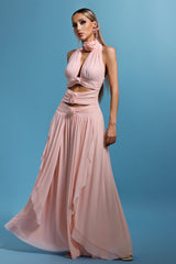 Mariuccia Pink Halter Neckline Flower Detail Dress for Women