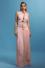 Mariuccia Pink Halter Neckline Flower Detail Dress for Women