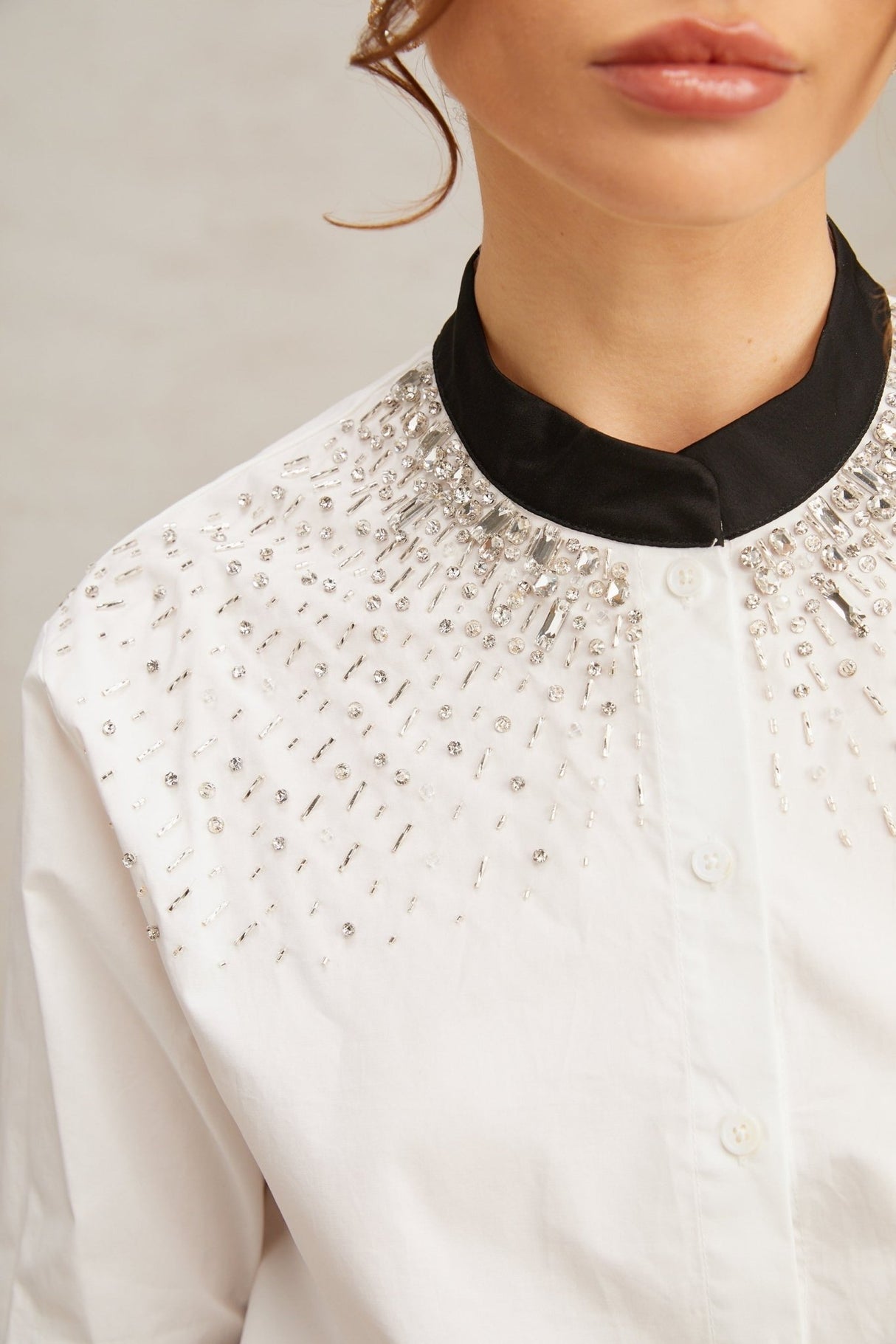 Mariuccia Shirt Mariuccia Color Blocked Crystal Embellished White