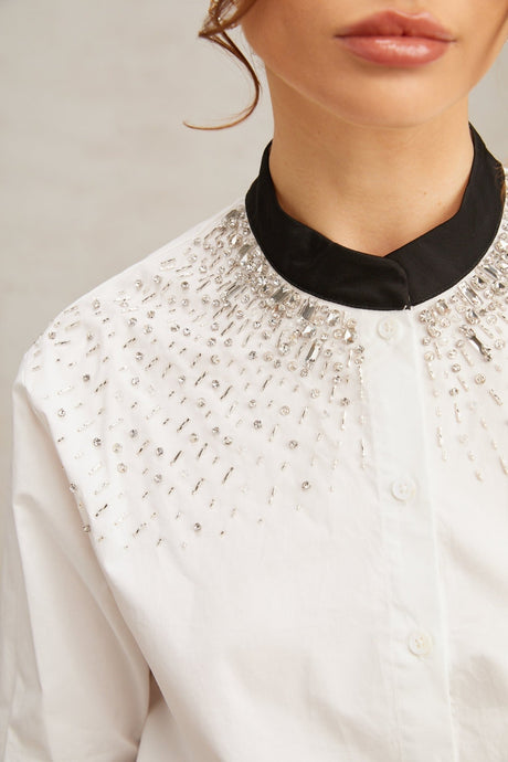Mariuccia Shirt Mariuccia Color Blocked Crystal Embellished White