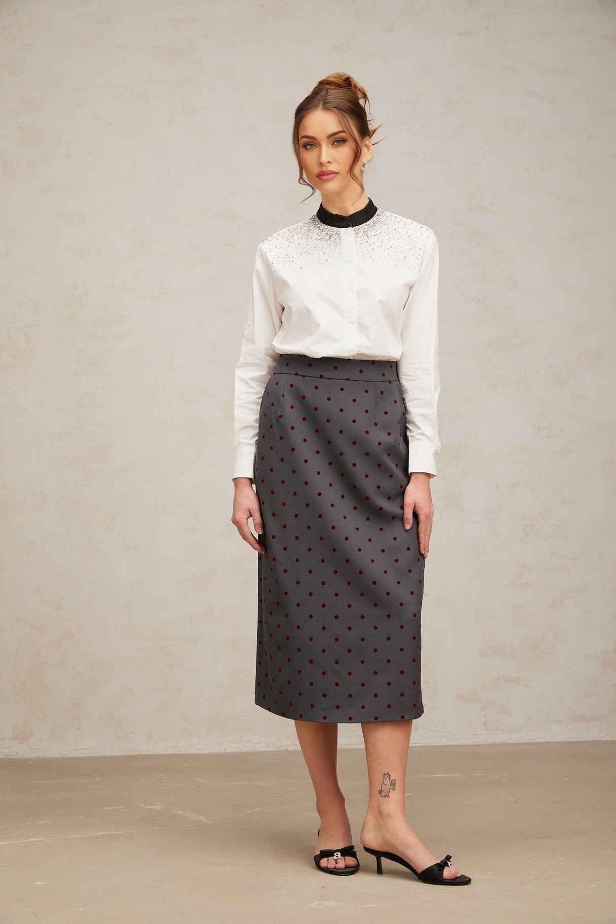 Mariuccia Shirt Mariuccia Color Blocked Crystal Embellished White