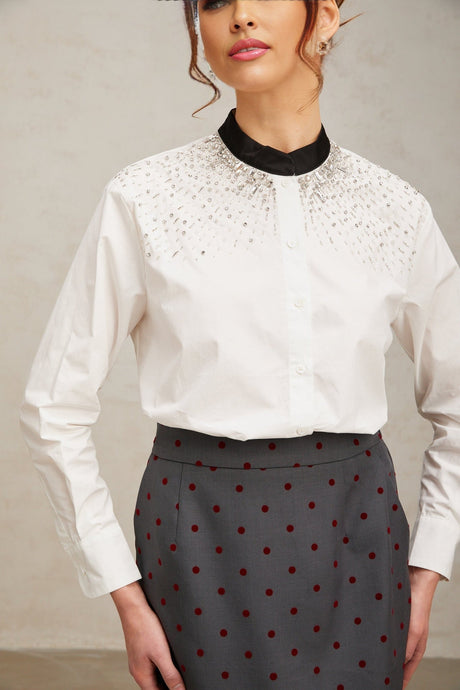 Mariuccia Shirt Mariuccia Color Blocked Crystal Embellished White