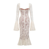 Marlene flared lace maxi dress in White