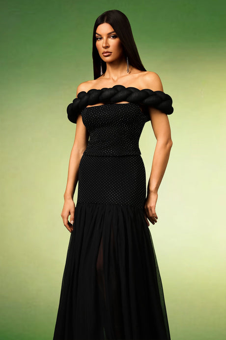 Marley Black Polka Dot Off-the-Shoulder Dress